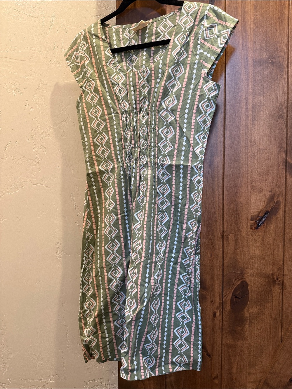 Mata Traders Green and White Geometric Midi Dress